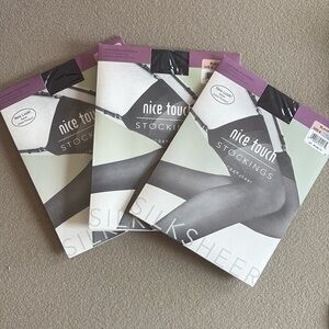 NEW 3 Packs Nice Touch Garter Black Nylon Sheer Stockings Hose Lace Tops Size B